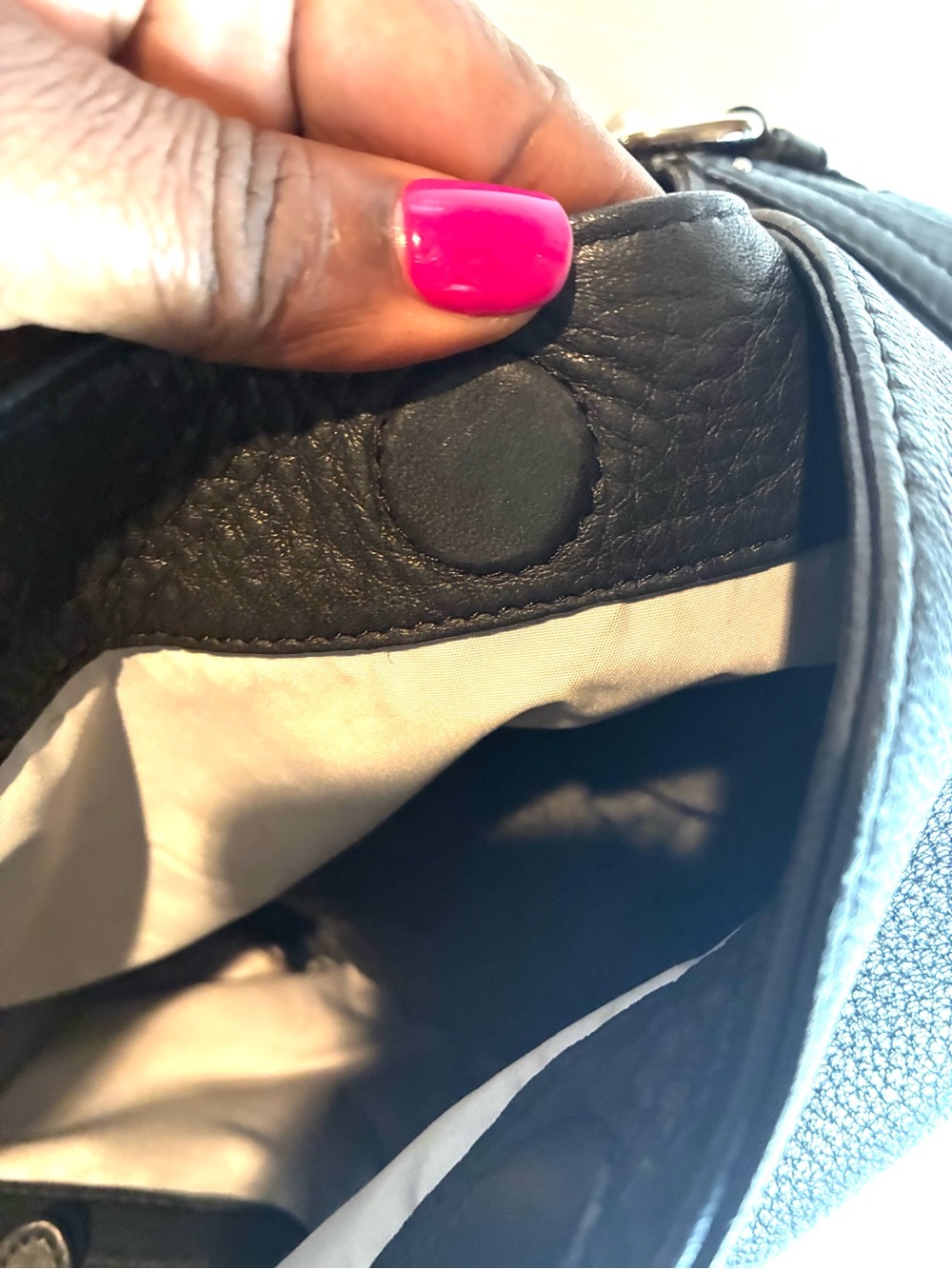 Cole Haan Black Pebbled Leather Hobo Handbag Short Shoulder Strap Silver HW - Picture 5 of 13